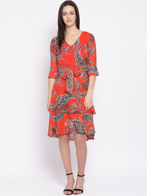 

Oxolloxo Women Red Printed Fit and Flare Dress