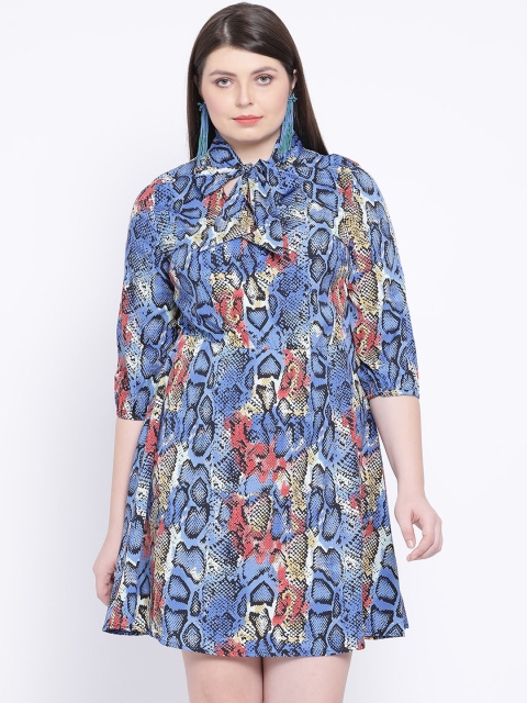 

Oxolloxo Women Blue Snakeskin Printed Shirt Dress