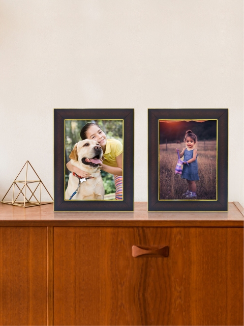 

RANDOM Set of 2 Brown & Gold-Toned Solid Rectangle Photo Frame