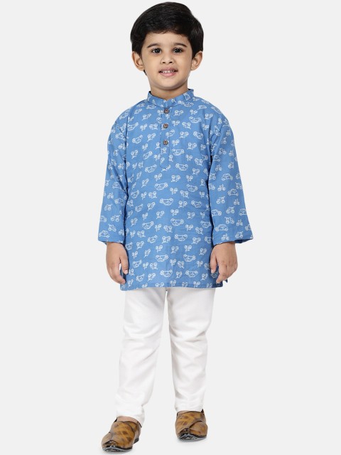 

BownBee Boys Blue & White Printed Kurta with Pyjamas