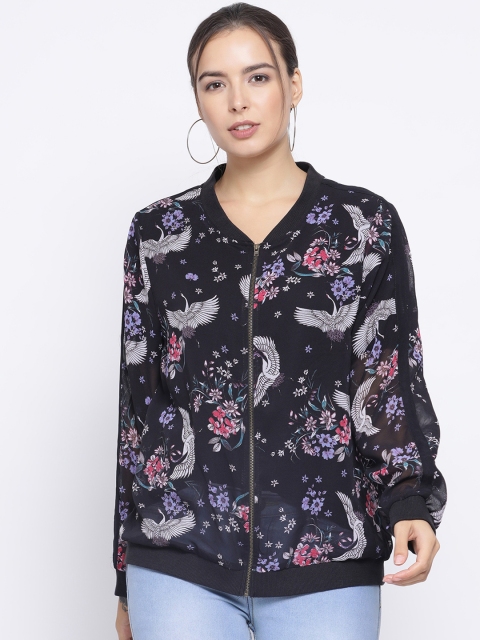 

Oxolloxo Women Black & Pink Printed Bomber Jacket