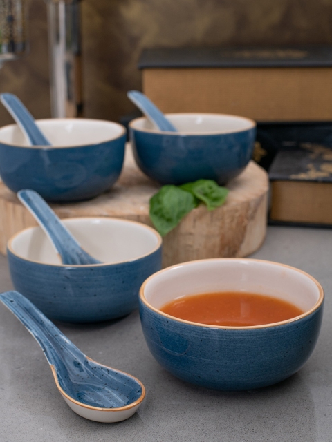 

GOODHOMES Teal Blue 4 Pieces Glossy Stoneware Soup Bowl Set