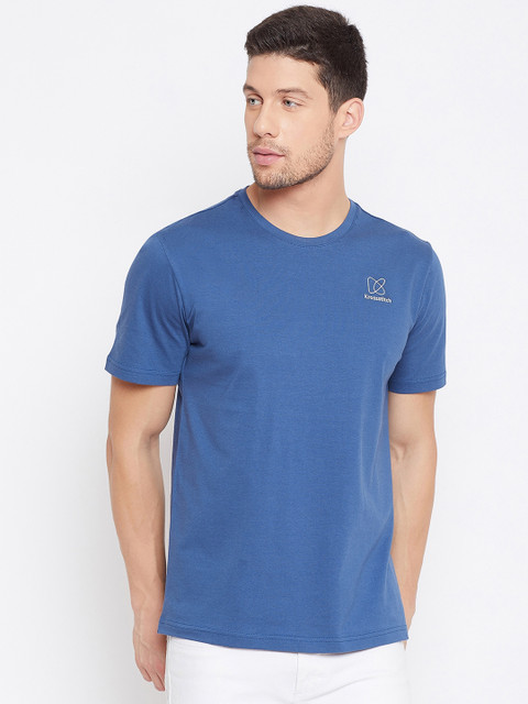 

KROSSSTITCH Men Blue Solid Round Neck T-shirt