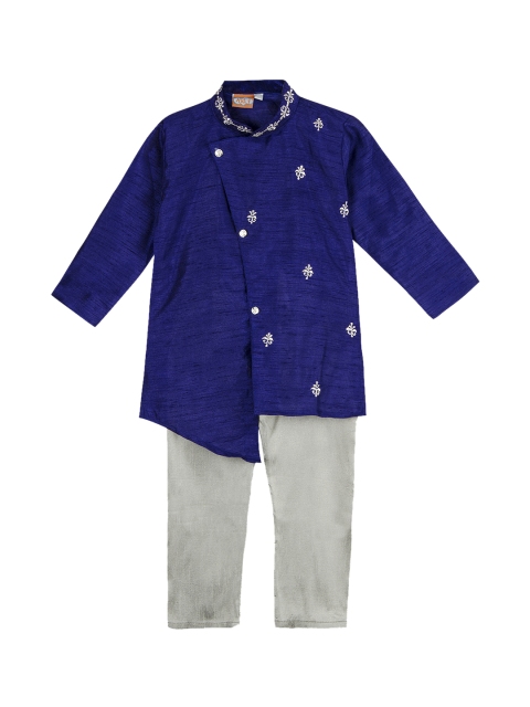 

KID1 Boys Blue & Grey Embroidered Dupion Silk Kurta with Pyjamas