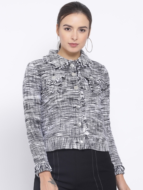 

Oxolloxo Women White & Black Self Design Tailored Jacket