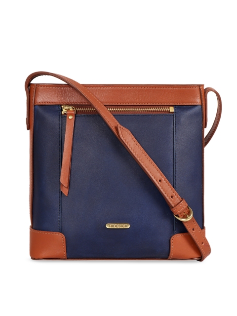 

Hidesign Blue & Tan Brown Colourblocked Leather Sling Bag