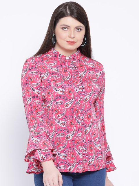 

Oxolloxo Women Pink & Blue Regular Fit Printed Casual Shirt