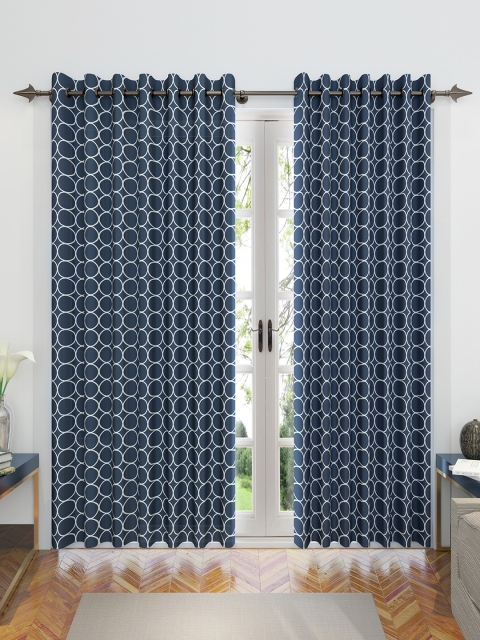 

Divine Casa Navy Blue & White Set of 2 Door Curtains