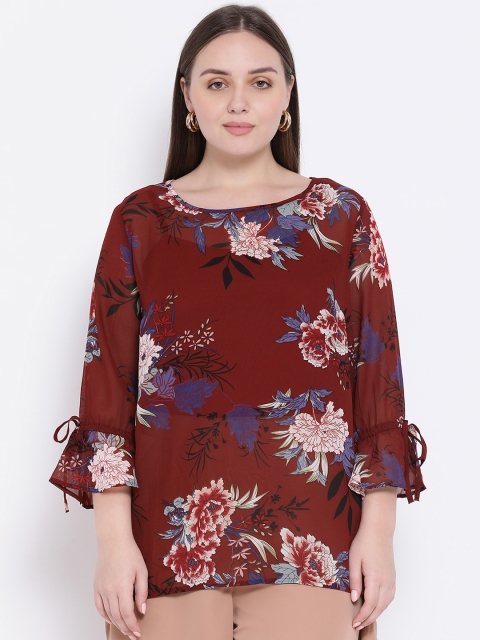 

Oxolloxo Women Maroon Floral Printed A-Line Top