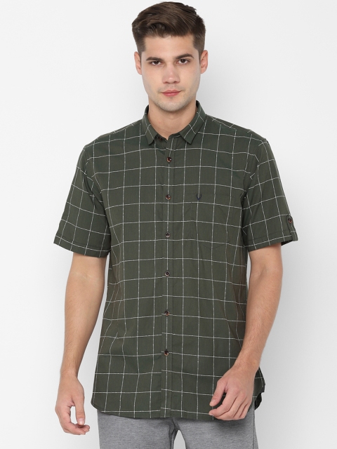 

Allen Solly Men Olive Green Slim Fit Checked Casual Shirt