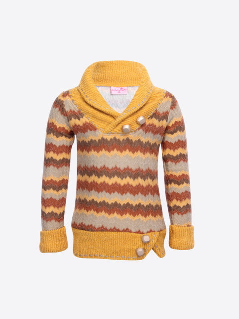 

CUTECUMBER Girls Yellow & Grey Striped Pullover Sweater