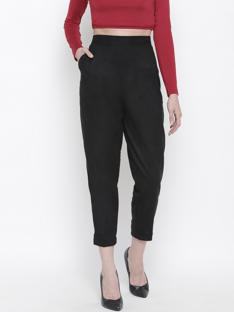

FABNEST Women Black Regular Fit Solid Crop Peg Trousers