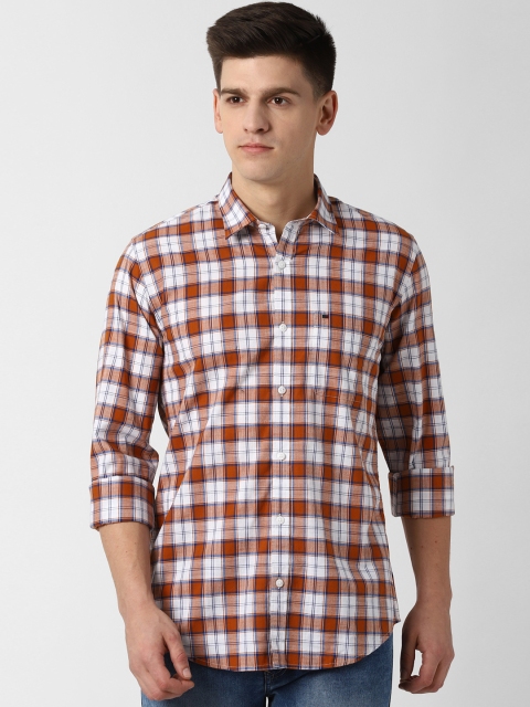 

Peter England Casuals Men Brown & White Slim Fit Checked Casual Shirt