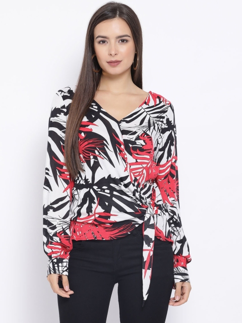 

Oxolloxo Women White & Black Printed Wrap Top