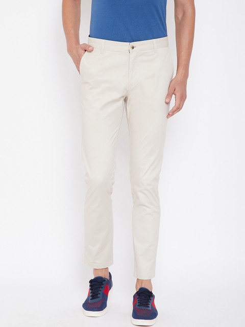 

KROSSSTITCH Men Cream-Coloured Slim Fit Solid Regular Trousers