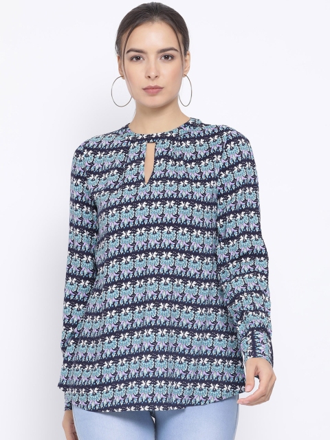 

Oxolloxo Women Navy Blue Block Printed Top