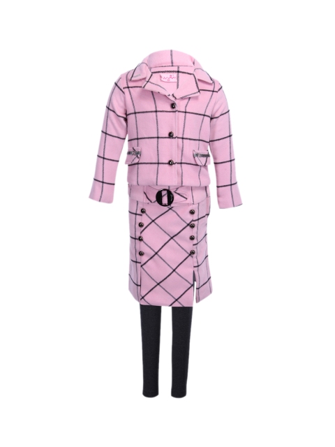 

CUTECUMBER Girls Pink & Grey Checked Coat with Skirt and Leggings