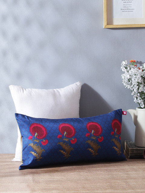 

India Circus by Krsnaa Mehta Blue & Pink Floral Rectangle Cushion Cover