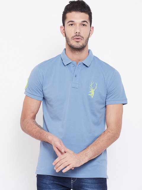 

PORTBLAIR Men Blue Solid Polo Collar T-shirt