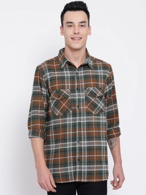 

Oxolloxo Men Brown & Green Regular Fit Checked Casual Shirt