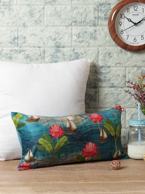 

India Circus by Krsnaa Mehta Turquoise Blue & Pink Floral Rectangle Cushion Cover