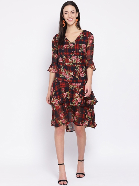 

Oxolloxo Women Red Floral Printed Fit and Flare Dress