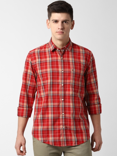 

Peter England Casuals Men Orange & Red Slim Fit Checked Casual Shirt