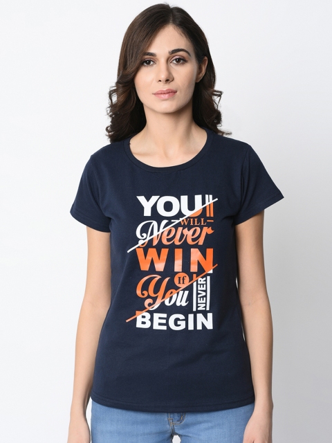 

oneliner Women Blue Printed Round Neck T-shirt