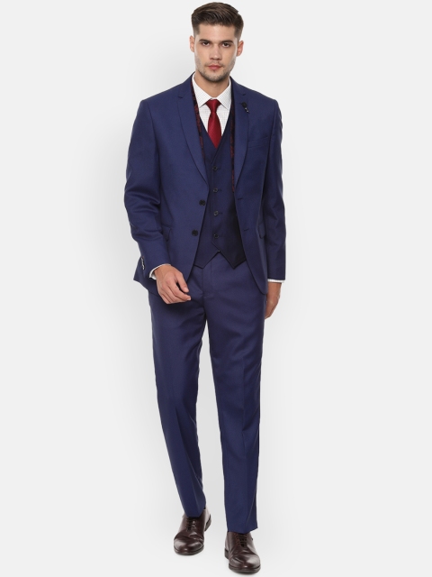 

V Dot Men Navy Blue Self-Design Single-Breasted Formal Suit
