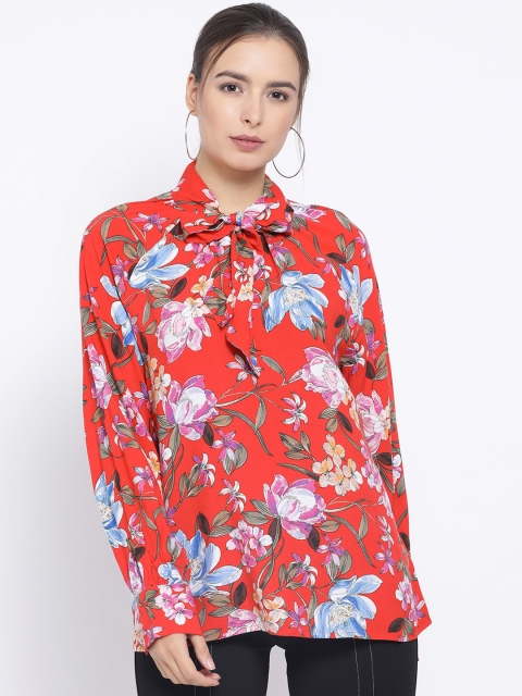 

Oxolloxo Women Coral Red Floral Printed Top