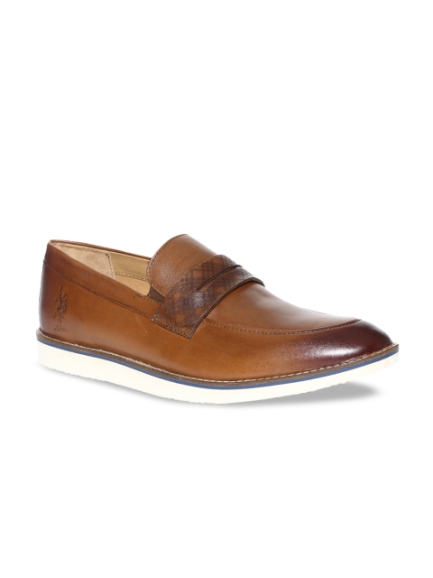 

U.S. Polo Assn. Men Tan Brown Solid Leather Loafers