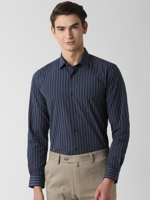 

Peter England Men Navy Blue Slim Fit Striped Formal Shirt