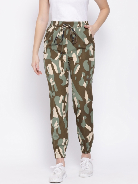 

Oxolloxo Women Khaki & Beige Regular Fit Printed Joggers