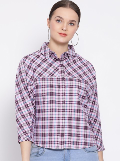 

Oxolloxo Women Lavender & Maroon Regular Fit Checked Casual Shirt