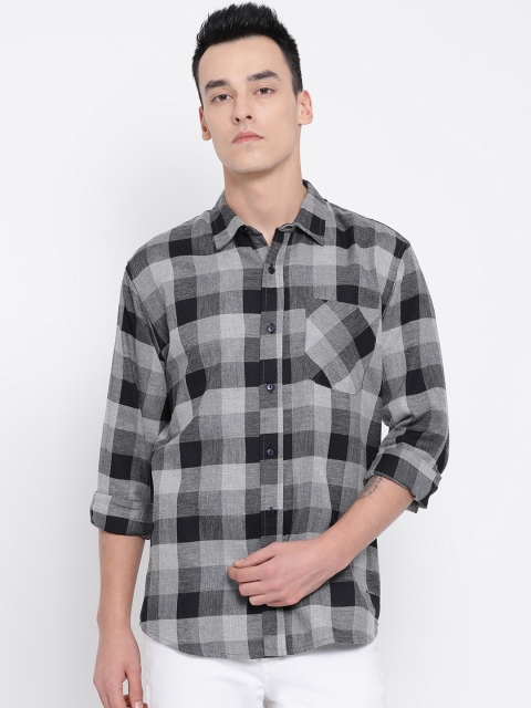 

Oxolloxo Men Grey & Black Checked Oxford Casual Shirt