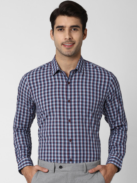 

Peter England Men Navy Blue & Red Regular Fit Checked Formal Shirt