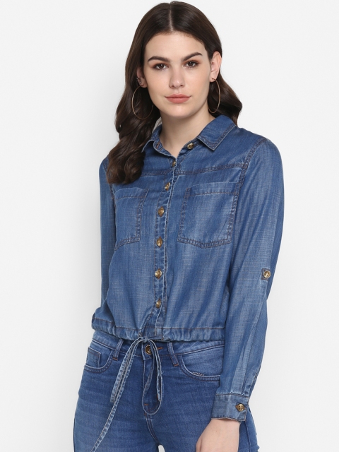 

FOSH Women Blue Regular Fit Solid Casual Denim Shirt