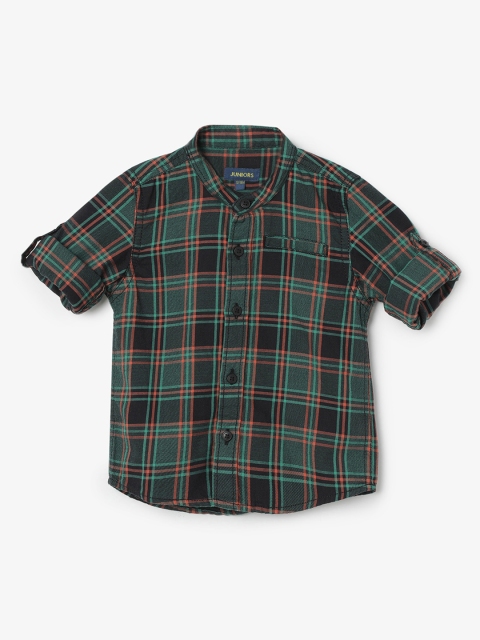 

Juniors by Lifestyle Boys Black & Green Slim Fit Checked Casual Shirt