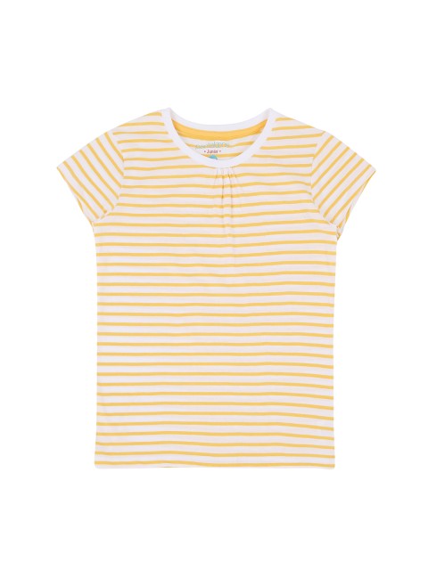 

Pantaloons Junior Girls Yellow & White Striped Round Neck T-shirt