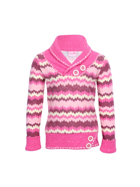 

CUTECUMBER Girls Pink & White Printed Pullover Sweater