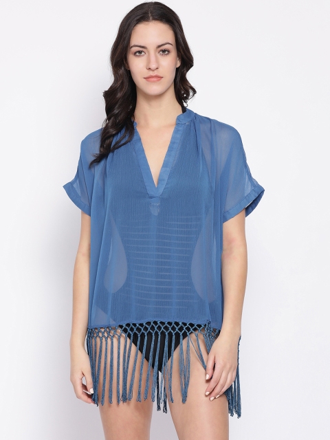 

Oxolloxo Women Beachwear Blue Solid Cover-Up Dress