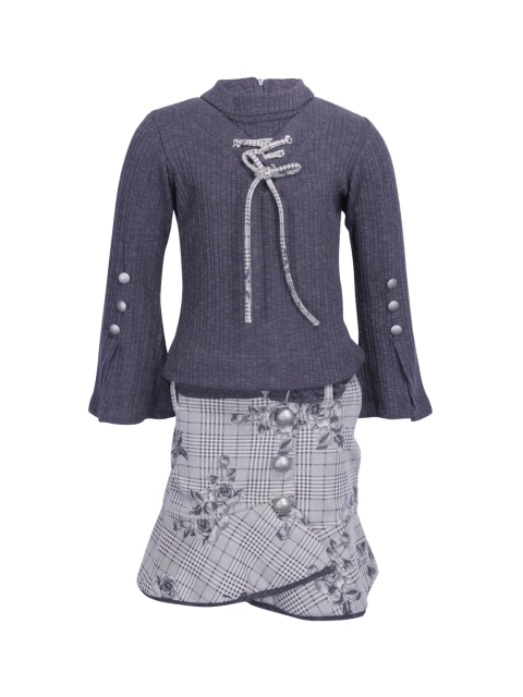 

CUTECUMBER Girls Grey & Black Solid Top with Skirt
