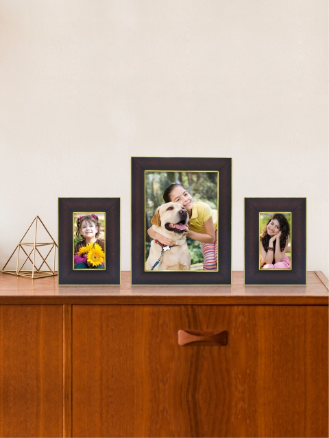 

RANDOM Set of 3 Brown & Gold-Toned Solid Rectangle Photo Frames