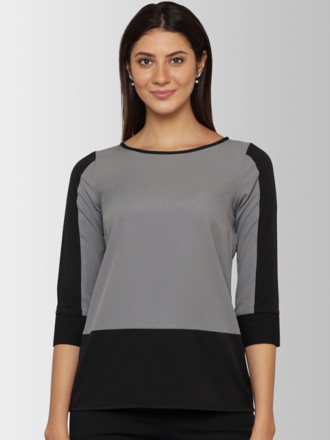 

FableStreet Women Grey & Black Colourblocked Top