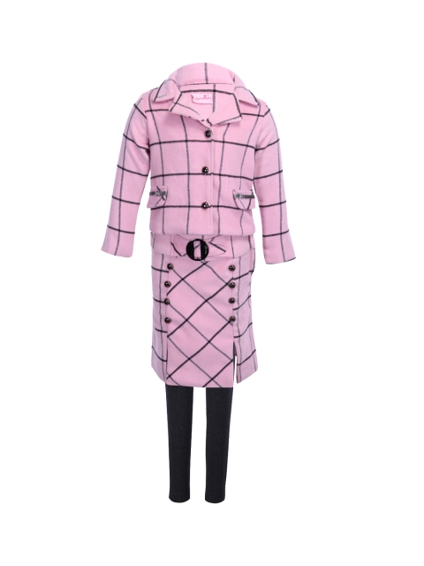 

CUTECUMBER Girls Pink & Black Checked Coat with Skirt & Leggings