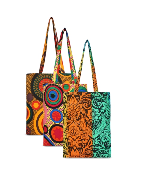 

Anekaant Pack of 3 Multicoloured Printed Eco-Friendly Tote Bags, Multi