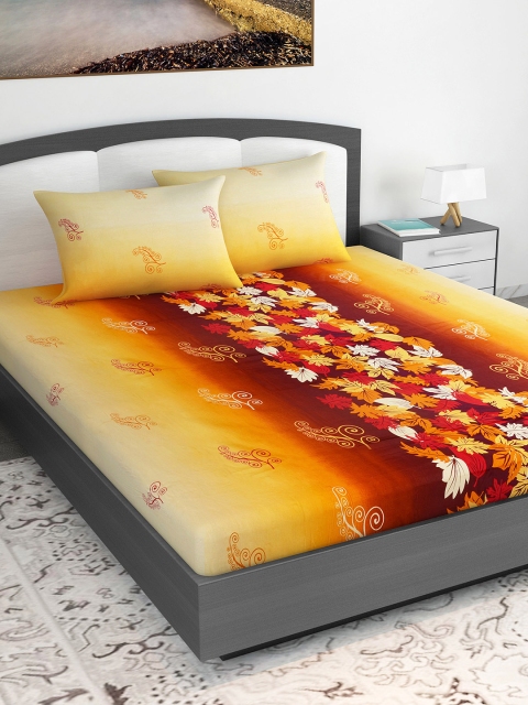 

Divine Casa Orange Floral 210 TC Cotton 1 King Bedsheet with 2 Pillow Covers