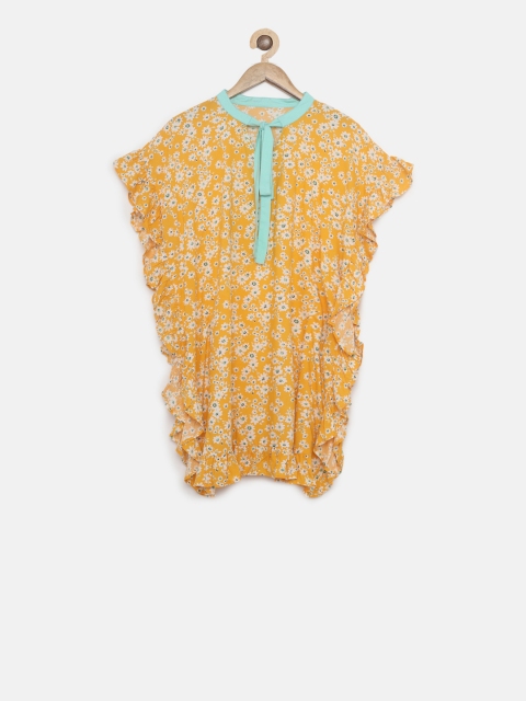 

The Kaftan Company Girls Yellow Floral Printed Kaftan Dress