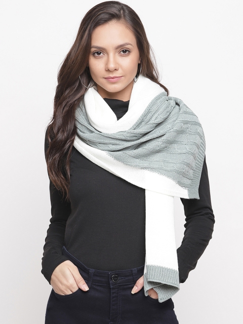 

Tossido Women Grey & White Colourblocked Cable Knit Muffler, Green
