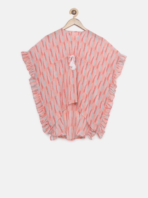 

The Kaftan Company Girls Peach-Coloured & Blue Printed Kaftan Dress